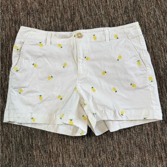 LOFT Pants - LOFT High Waist Washed Twill Shorts with Embroidered Lemons size 8